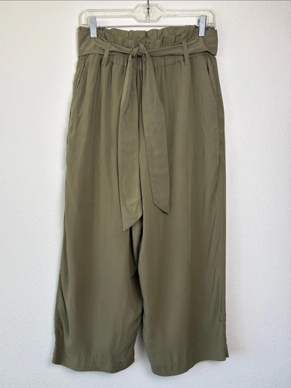 J.Crew Point Sur Olive Green Paperbag Waist Lined Culottes Cropped Pants Sz 6P